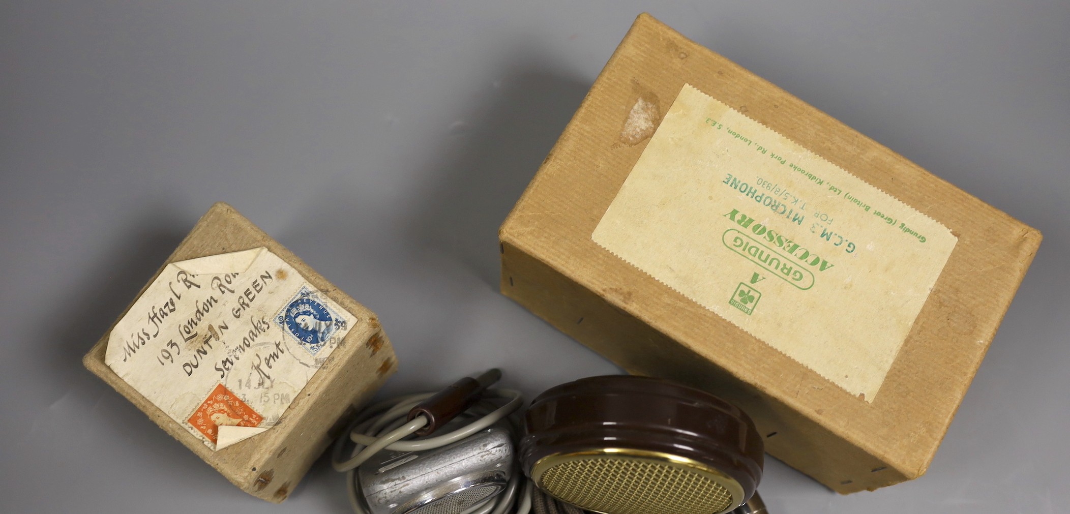 Two 1950’s studio microphones, boxed including Grundig bakelite